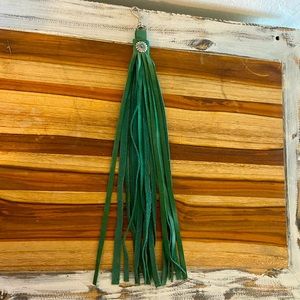 Designer Custom Leather greenish turquoise genuine leather fringe tassel